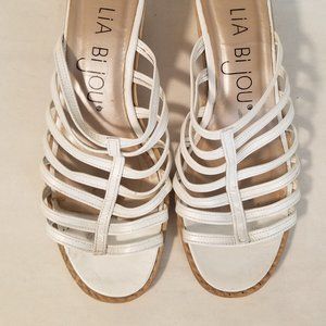 Lia Bijou Open Toe Style Square Heel Shoes - White